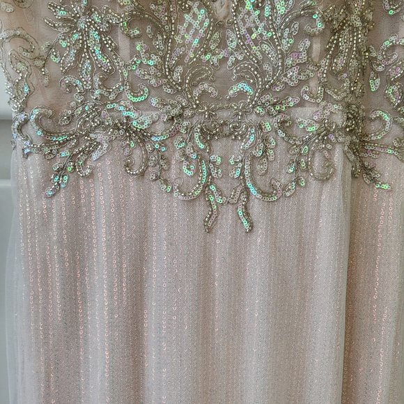 XSCAPE ! Flared Hem Sequined Mesh Gown - Picture 5 of 14